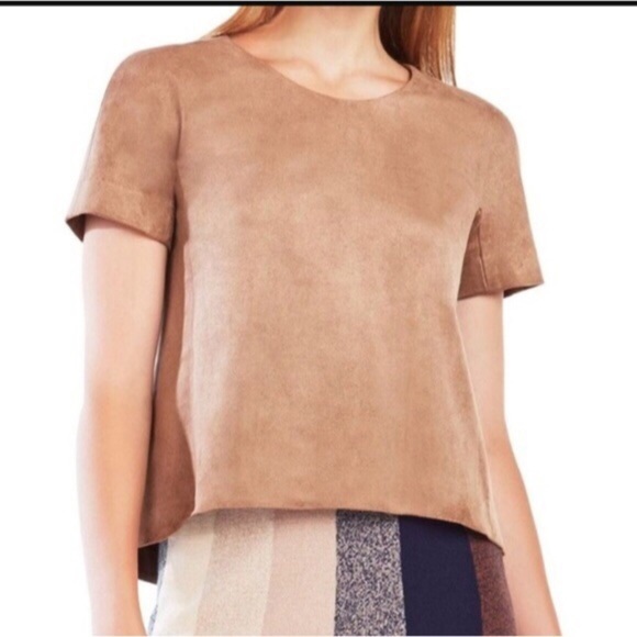 NEW BCBG FAUX SUEDE BROWN SOFT TOP BLOUSE SHIRT XS - Picture 6 of 7